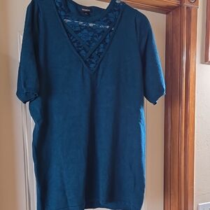 Torrid Deep Blue Lace Detail Short Sleeve Top